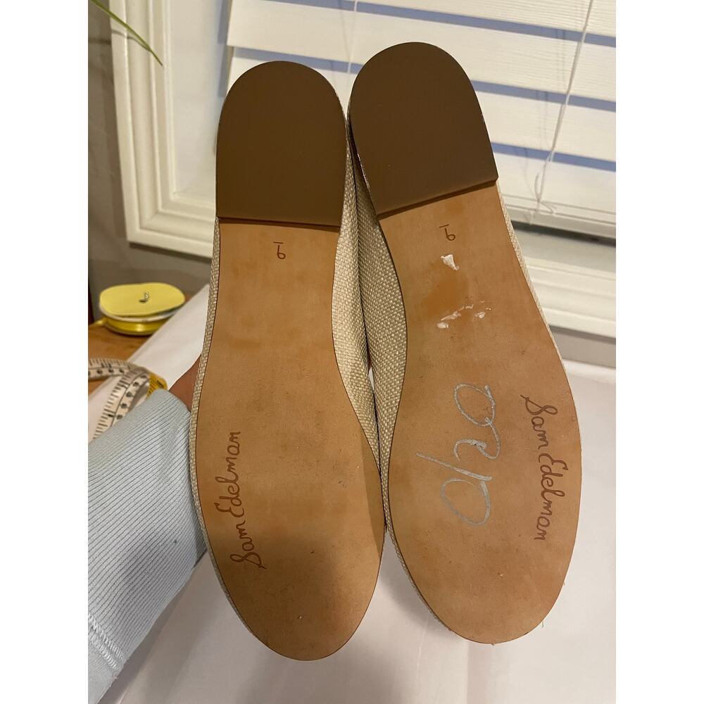 Sam Edelman Felicia Luxe Rattan Ballet Flats bow tan natural logo leather 9 - Picture 4 of 7